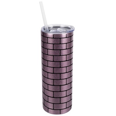 Elanze Designs Rose Gold 20 Ounce Double Wall Stainless Steel Glitter Travel Tumbler With Sliding Lid And Straw, Brick Pattern