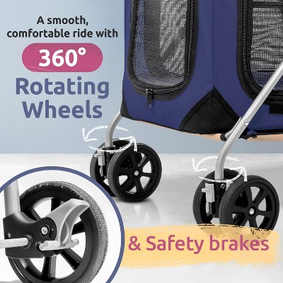 Red Foldable Pet Stroller with Detachable Carrier