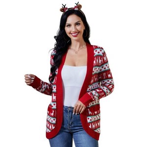Coolmee Women's Christmas Reindeer Traditional Knitted Holiday Ugly Sweater Girl Pullover Cardigan Red S - 1 of 4