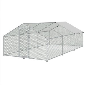 XBRIGH Large Metal Chicken Coop Walk-in Poultry Cage Chicken Run Pen Duck House with Waterproof and Anti-Ultraviolet for Outdoor Farm Use Spire Roof - 1 of 4