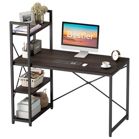 Bestier Computer Office Desk With Steel Frame, Reversible Book Shelves,  Headphone Hook, Adjustable Feet, & Under Desk Storage, Grey : Target