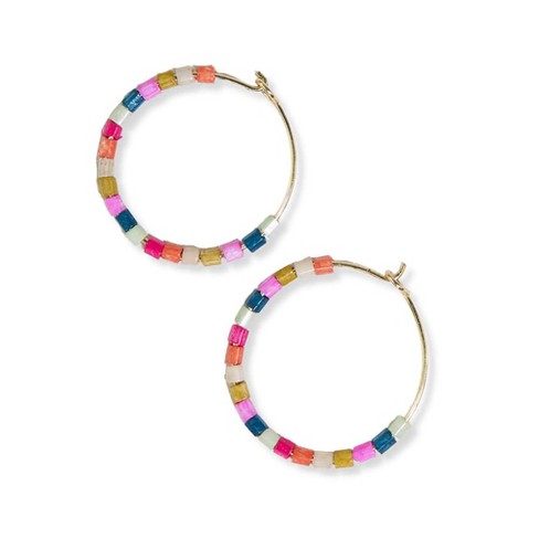 Victoria Mixed Seed Bead Hoop Earrings Red + Blue by INK+ALLOY