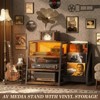 Aheaplus Audio Stereo Rack Cabinet with Record Storage, Turntable Console Stand with LED Lights and Outlets - 3 of 4
