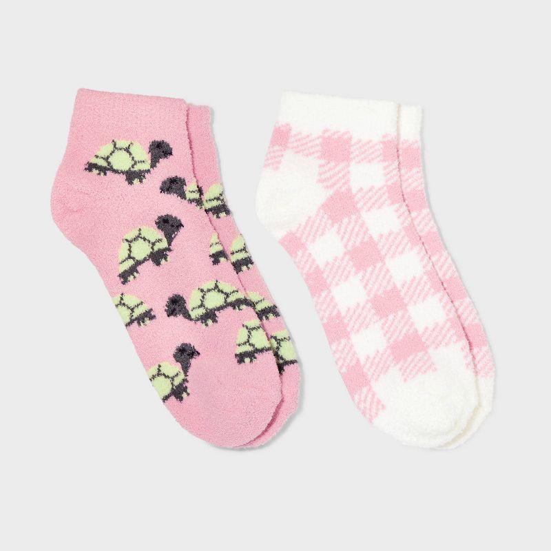 Women&#39;s 2pk Turtles Cozy Low Cut Socks - Pink/Ivory 4-10, 1 of 4