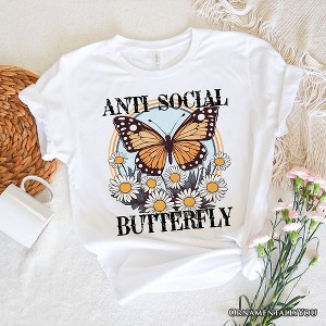 Anti Social Butterfly T-Shirt, Retro White and Natural Tee for Quirky and Independent Women| OrnamentallyYou - 1 of 4