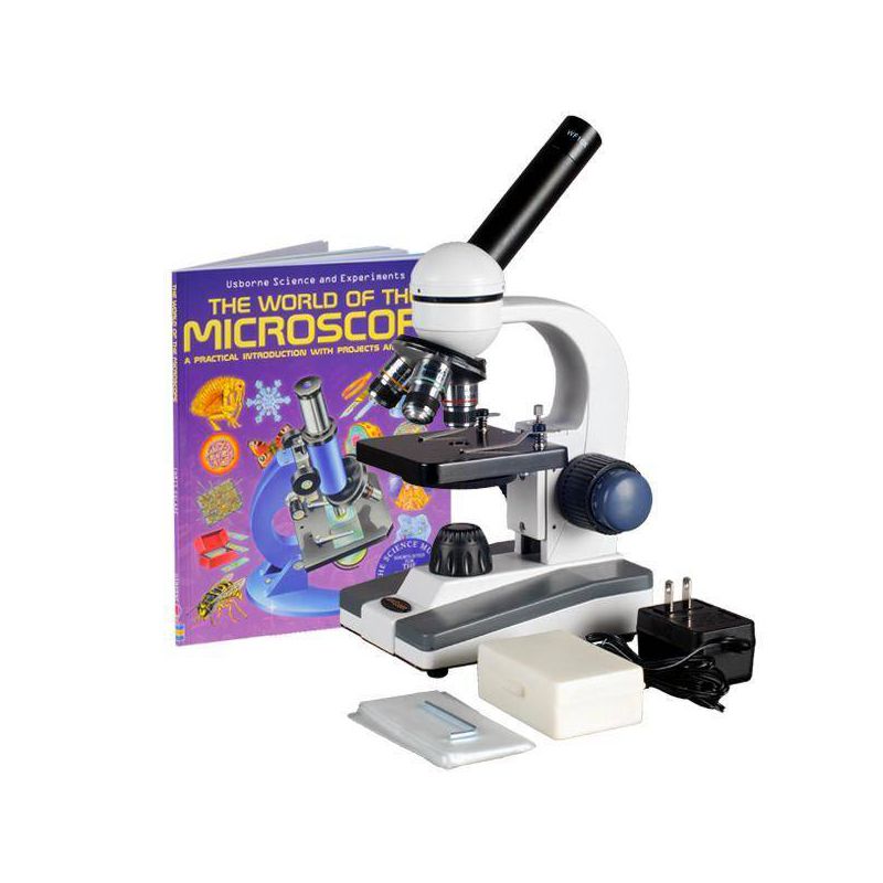 Portable 40X-1000X Monocular Student Microscope with Prepared Slides and Microscope Book - AmScope, 1 of 8