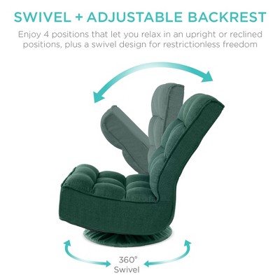 Green Linen Upholstered Folding Floor Gaming Chair with 360-Degree Swivel