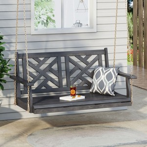 CAVINAS Rustic Patio Swing Bench,Minimalist Hammock Swing Chair with Armrest for Courtyard&Garden,800LBS Capacity - 1 of 4