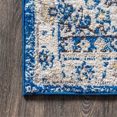 Blue and Cream Medallion Synthetic 4' x 6' Reversible Area Rug