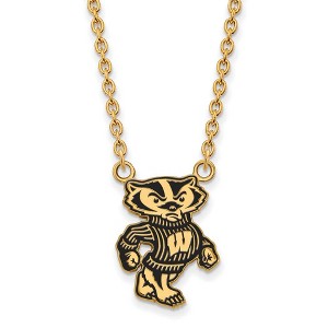 Black Bow Jewelry 14k Yellow Gold Plated Sterling Silver Wisconsin Badgers NCAA Necklace 18 Inch - 1 of 4