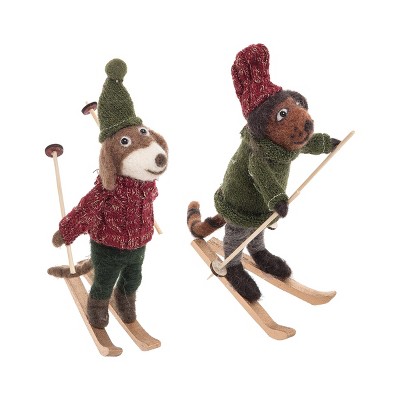 Gallerie II Dogs On Skis Wool Ornament, A/2
