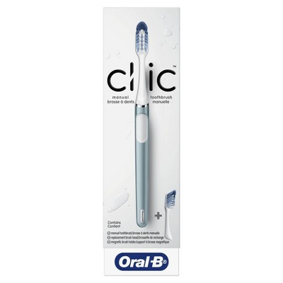 Oral-B Clic Toothbrush - Aqua with 2 Replaceable Brush Heads and Magnetic Brush Mount