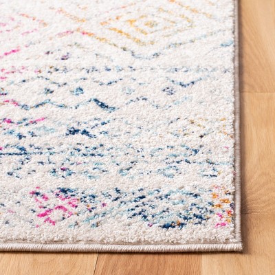 Ivory and Fuchsia Square Boho Chic Area Rug