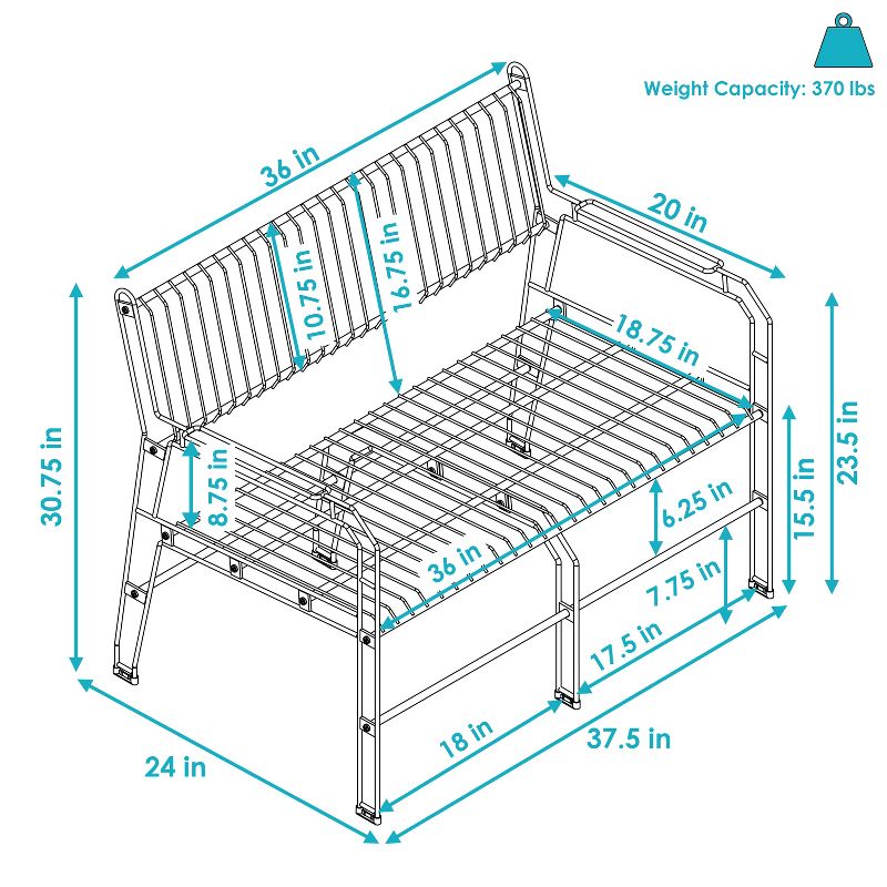 Sunnydaze Indoor/Outdoor Modern Furniture Steel Wire Patio Bench - Black - 30.75" H, 4 of 12