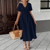 Women's V-Neck Tie-Front Midi Dress, Short Sleeve Casual Summer Dress, Flowy A-Line Dress - 4 of 4