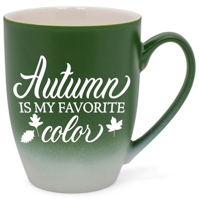 Elanze Designs Autumn Is My Favorite Color Two Toned Ombre Matte Green and White 12 ounce Ceramic Stoneware Coffee Cup Mug