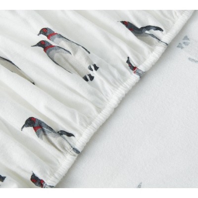 Full Gray Cotton Flannel Sheet Set with Penguin Pattern