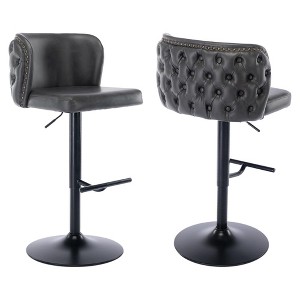 QingMoon Swivel Bar Stools, Adjustable Seat Height Counter Chairs Set of 2 with Footrest, PU Upholstered and Rivet Decoration for Pub, Kitchen Island - 1 of 4
