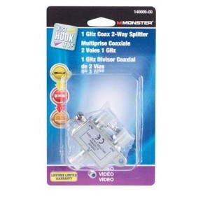 Monster 140009-00 2 Way Coax Splitter, 75 Ohm, 1 GHz - 1 of 1