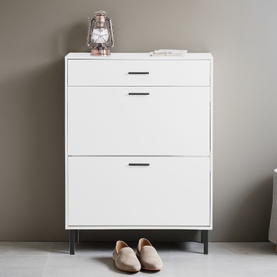 Freestanding Shoe Storage Cabinet with 2 Flip Drawers and Metal Legs - Leovsnove
