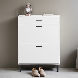 Freestanding Shoe Storage Cabinet with 2 Flip Drawers and Metal Legs - Leovsnove - 1 of 4