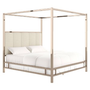 King Manhattan Champagne Gold Canopy Bed with Vertical Panel Headboard Oatmeal Brown - Inspire Q