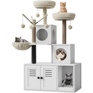 COZONY Modern 2-in-1 Litter Box Enclosure with Cat Tree Tower and Condo - 1 of 4