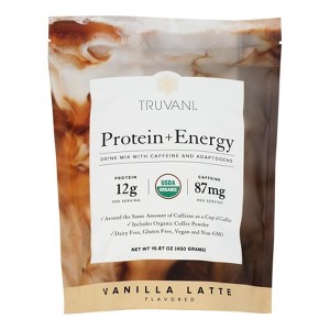 Truvani Organic Vanilla Latte Protein and Energy Drink Mix - 15.87 oz - 1 of 4