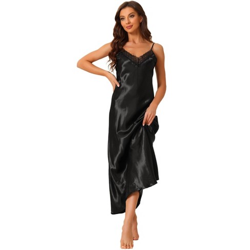 Cheibear Womens Satin Nightgown Lace Cami Dress Maxi Long Gown