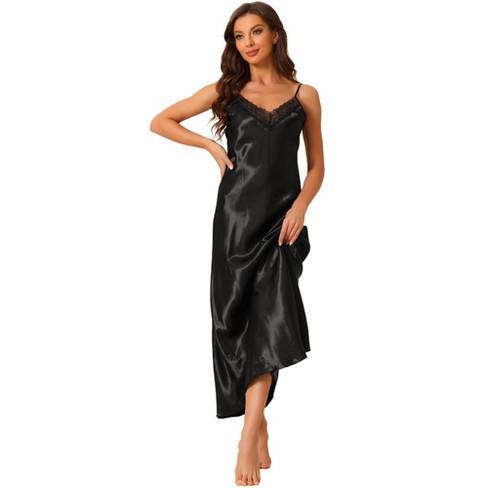 Cheibear Womens Satin Sleeveless Nigthgown Lace Trim Sleep Dress