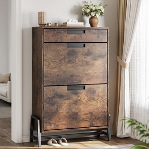 Shoe Storage Organizer with 2 Flip Drawers, Freestanding Narrow Shoe Rack with Drawer & Adjustable Shelves, Entryway Cabinet - 1 of 4