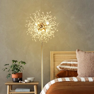 Vynxaria 69 Inch Gold Chrome Floor Lamp with 32 Firework Crystal Hangers, for Bedroom & Living Room, Bulb Not Included