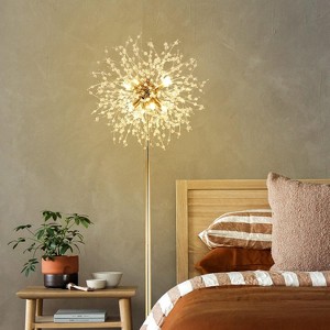 Vynxaria 69 Inch Silver Chrome Floor Lamp with 32 Firework Crystal Hangers, for Bedroom & Living Room, Bulb Not Included - 1 of 4