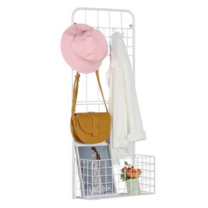 VECELO Wall Mount Hanging Basket, Storage Basket with Removable Hooks, Vegetable/Fruit Organizer for Kitchen or Living Room, White - 1 of 4