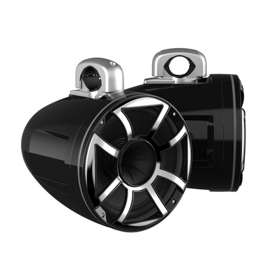 Wet Sounds REV 12 HD 12" Horn Loaded Compression Driver Tower Speakers with XS Grills & Silver Aluminum Fixed Clamps, 400 Watts RMS, Black, Pair