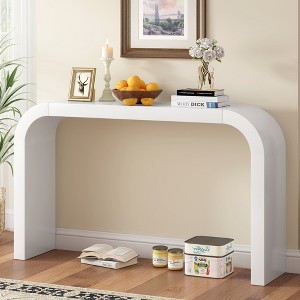 Mirod Wood Console Table with Curved Edge, Natural Cedar Veneer Entryway and Living Room Sofa Table - 1 of 4