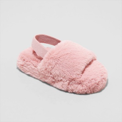 Toddler Girls&#39; Avi Single Strap Fur Slippers - Cat &#38; Jack&#8482; Blush XL