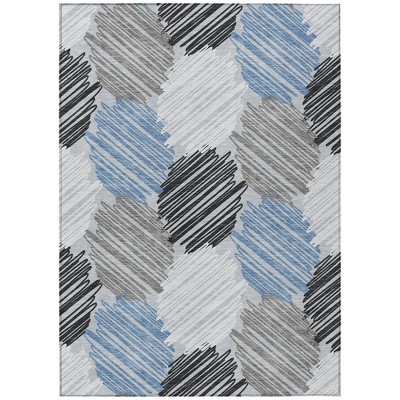Blue Ivory And Gray Geometric Washable Indoor Outdoor Area Rug