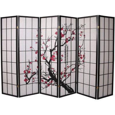 Black 6-Panel Plum Blossom Shoji Room Divider