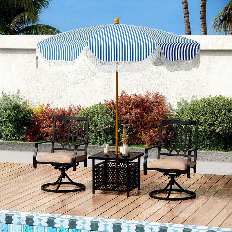 3pc Wrought Iron Patio Dining Set with Square Table with Umbrella Hole &#38; Swivel Chairs - Captiva Designs, 1 of 11