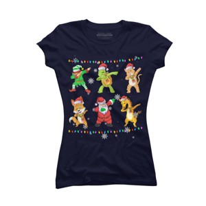 Junior's Design By Humans Christmas Dabbing Cartoon Animals By shirtpublic T-Shirt - 1 of 3
