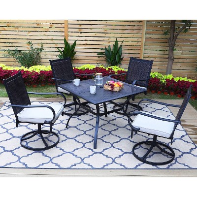 5pc Patio Dining Set with 360 Swivel Chairs with Cushions and Square Net-Shaped Steel Table - Captiva Designs