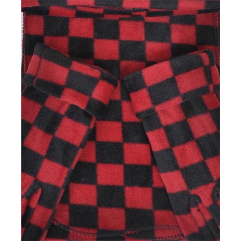 Women's Dark Red And Black Check Fleece Plaid 3-Piece gloves scarf Hat Winter Set, 2 of 5