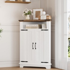 Compact Corner Bathroom Cabinet with Doors, Corner Storage for Bathroom, Kitchen, and Living Room, Freestanding Cabinet with Stylish Design, White - 1 of 4