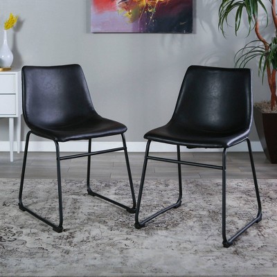 Set of 2 Black Faux Leather Upholstered Dining Chairs with Metal Legs