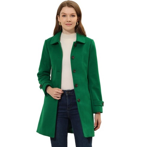 Allegra K Women's Winter Outerwear Peter Pan Collar Mid-thigh A-line Single  Breasted Coat Green X-Small