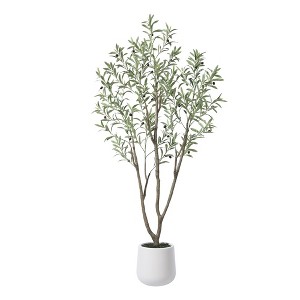 Kazeila 5-7FT Artificial Olive Tree with Round White Planter, Pre Potted Fake Plant for Home Decor - 1 of 4