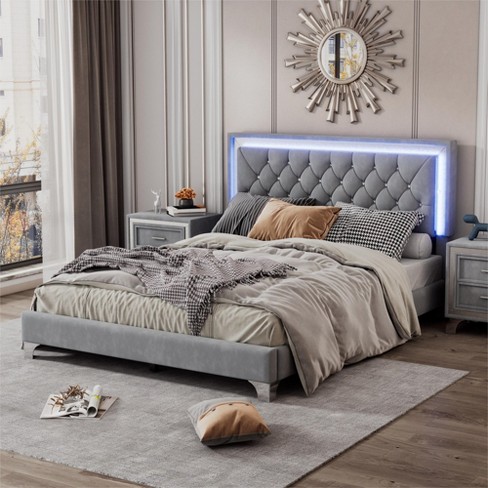 Queen bed frame with deals lights in headboard