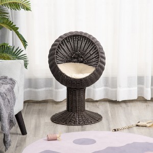 SEVOBAL Rattan Wicker Elevated Cat House Kitty Scratch House Pet Bed W/ Cushion,Black(15.25"*17"*26.75") - 1 of 4