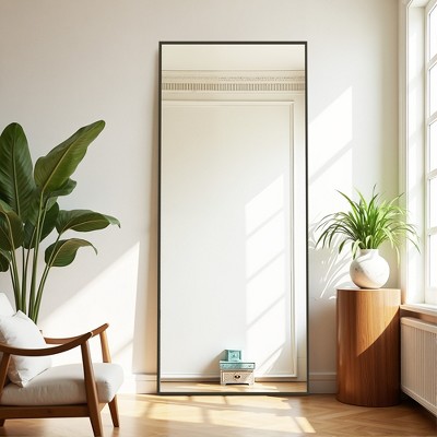 MAYEERTY Aluminum Rectangle Black Full Length Mirror with Stand for Living Room Bedroom